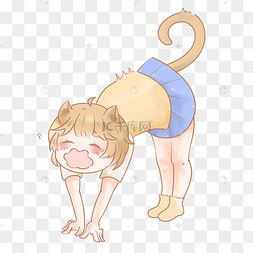 卡通男孩在学猫叫免抠图