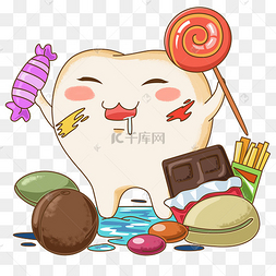 爱牙日卡通牙齿形象之贪嘴吃糖的