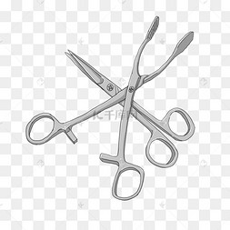 手绘医疗主题工具手术剪卡通插画