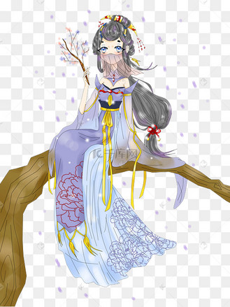 动漫手绘厚涂古风人物仙侠美女唯美插图png