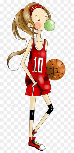 卡通厚涂篮球运动女孩png