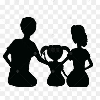 一家三口坐着的剪影