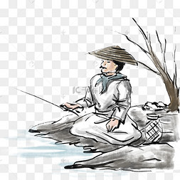 中国风水墨画写意老翁问路下载 png下载psd中国风冬天老翁钓鱼下载