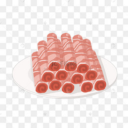牛肉卷手绘卡通插画