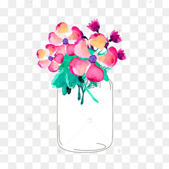 矢量图手绘花朵花瓶装饰