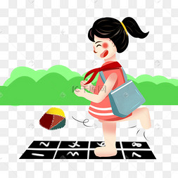 儿童节扁平风手绘玩沙包的小女孩