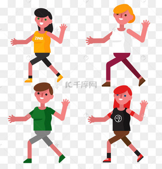 卡通矢量扁平排练舞蹈的人免抠png