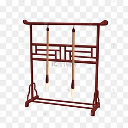 手绘中国风毛笔笔架插画