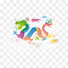 手绘七彩龙纹彩色云png