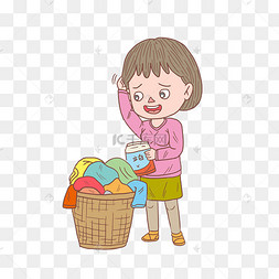 洗衣服简笔画女孩彩色图片