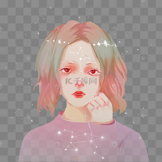 手绘星空女孩狮子座