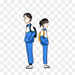 学生校园情侣运动校服手绘卡通人