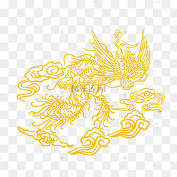 黄色凤凰线描纹饰
