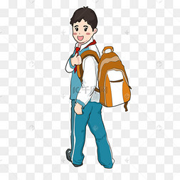 开学季男生背书包上学
