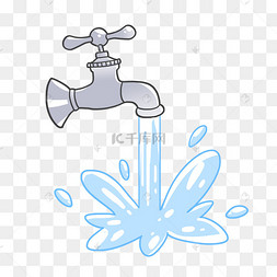 手绘卡通开着的水龙头浪费水