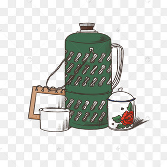 老式暖水壶和搪瓷杯