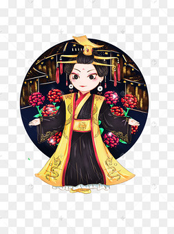 psd商用手绘中国古代皇帝武则天古风团扇搜索词武则天手绘