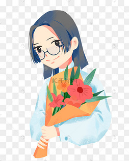 教师节抱着花束的老师