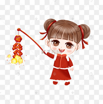 春节放爆竹的小女生png免抠图