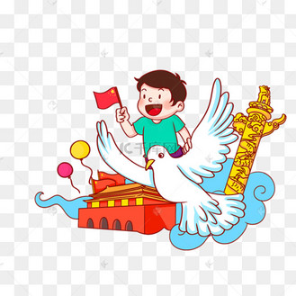 卡通手绘八一建军节男孩放飞和平鸽