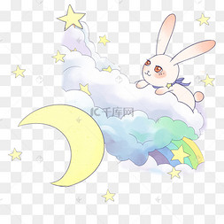 趴在云朵上的兔子