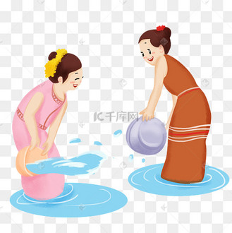 泼水节高兴的女孩插画