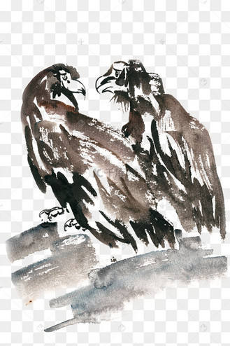 两只雕水彩画png免抠素材