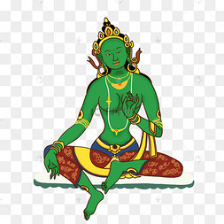 绿度母佛像手绘插画佛像免抠元素
