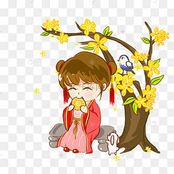 中秋桂花树下手绘png素材手绘卡通花朵植物边框免扣元素黄色精美吊灯