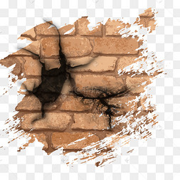 破裂墙裂纹伤痕元素漫画风红色墙壁墙裂效果横向倾斜的黑色裂纹12下一