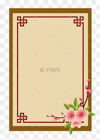 中国风木色边框画框矢量花朵传统方形边框矢量免抠