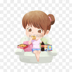 中秋女孩坐沙发吃零食