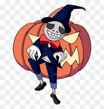 万圣节卡通手绘插画南瓜和骷髅绅士