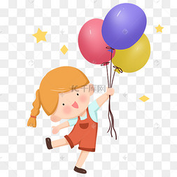 儿童节暖色系女生拿着气球