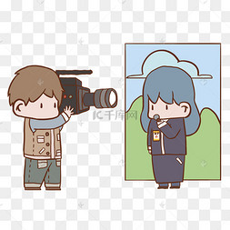 png下载psd卡通手绘记者节记者采访场景下载 png下载psd手绘卡通话筒