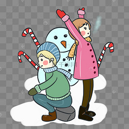 暖冬童话少女风卡通手绘堆雪人