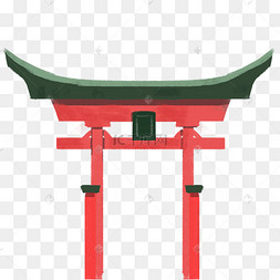 红色的卡通城门插画