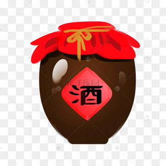中国风酒坛的插画