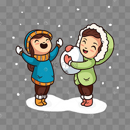 下雪天开心玩雪球的孩子素材