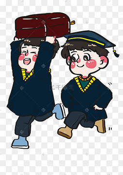 卡通讲台黑板设计毕业照两个男生手绘插画风png免抠素材辛勤写作业