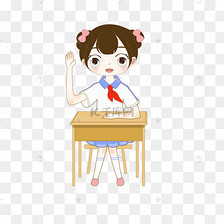开学季卡通教室学生认真听课举手发言