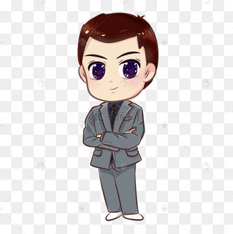金融西装男士q版卡通领带自信抱胸站立商务人士