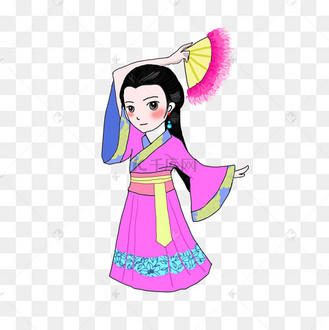 美女人物古风古装手绘q版跳舞的人