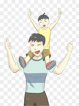 父亲节儿子骑大马插画png