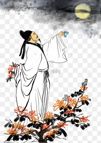 水墨举杯的李白