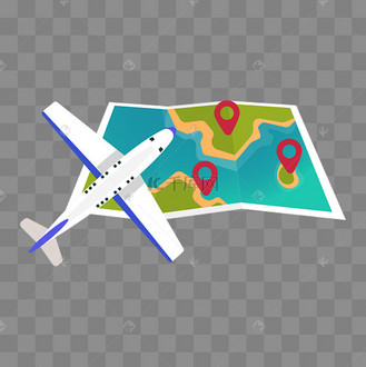 卡通风飞机地图旅游元素