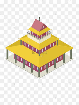5d免抠中国风客家建筑2.5d古风凉亭建筑