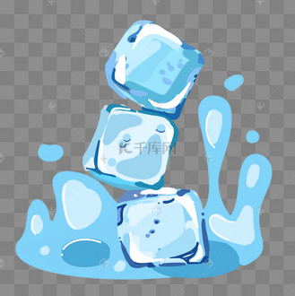 落水的蓝色冰块插画