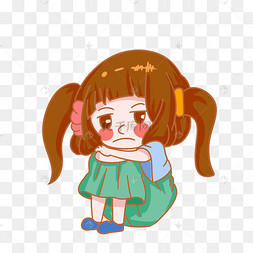 儿童节委屈的小女孩手绘