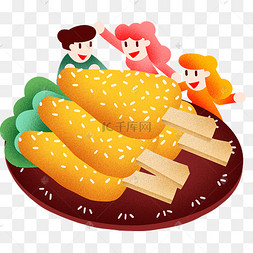 年夜饭小鸡排插画